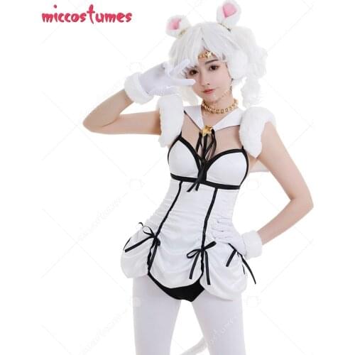 Iron Mouse Shrine Cute White Collar Short Fluff Decorated Dress Cosplay Costume Full Set Headdress