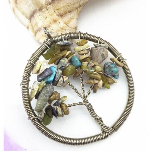 15 style multicolor natural stone crystal round circle pendant 50mm exquisite handmade silver-color winding lucky jewelry B3044