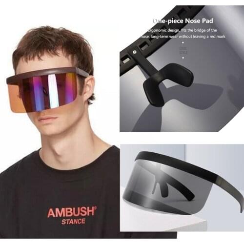 Fashion Sunglasses Shield Visor Sunglasses One Piece face shield Sun Glasses Reflective Mirror Anti-peeping white Frame Eyeware