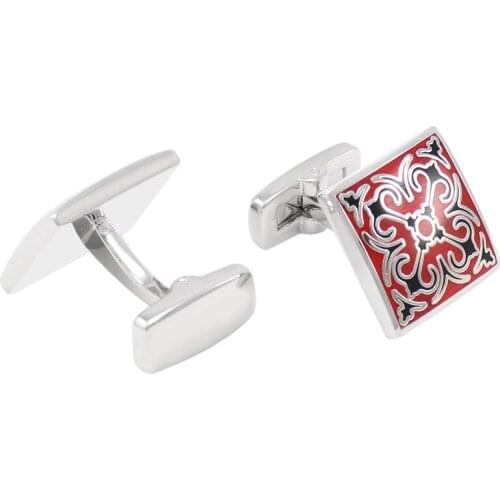 Square Pattern Cufflinks Mens Enamel Cuff Links Metal Casual Red & Black