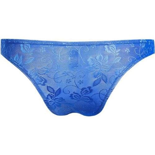 Mens Sexy Lace See Through Low Rise Briefs Elastic Breathable Underwear Penis Pouch Thongs Underwear Mens Lingerie G-Strings