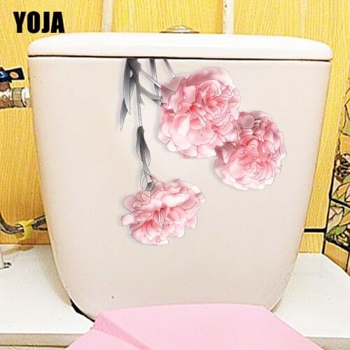 YOJA 19.3X21.3CM Pink Carnation Wall Stickers Home Decor Living Room Lovely Flower Toilet Decal T1-1822