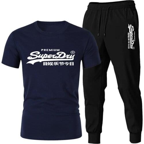 New mens T-shirt TD sports suit T-shirt top + trousers two-piece casual printed T-shirt