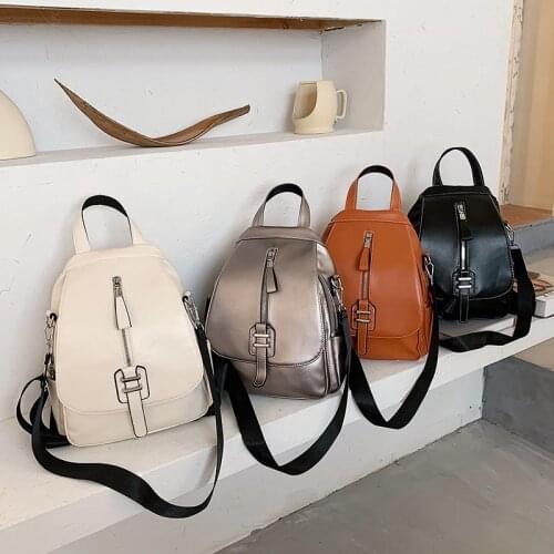 New soft leather ladies backpack luxury brand designer large capacity casual travel bag white fashion female backpack