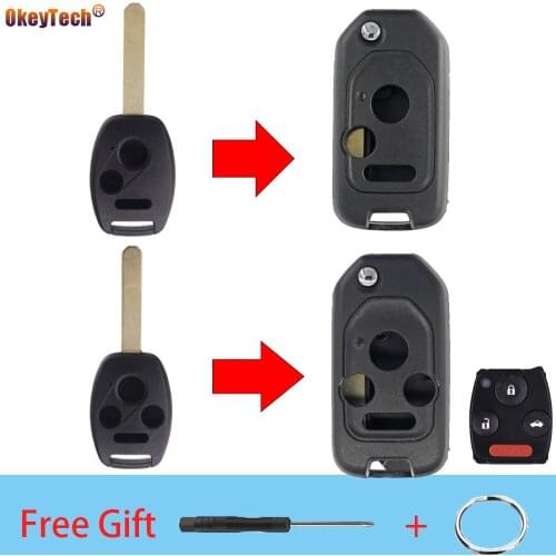 Okeytech 3/4 Buttons With Panic Button Pad Modified Flip Remote Car Key Shell Cover For Honda Accord Civic 2006-2011 CRV Pilot