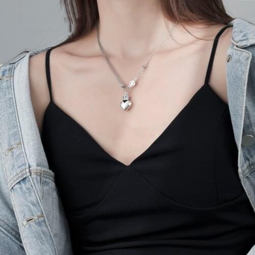 S925 Sterling Silver Necklace for Women Smile Love Necklace Hip Hop Long Clavicle Chain Jewelry Accessories Wholesale