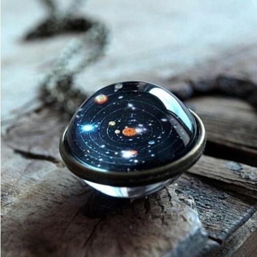 2021 Wholesale Solar System Double-sided Glass Star Necklace Solar System Time Gem Necklace