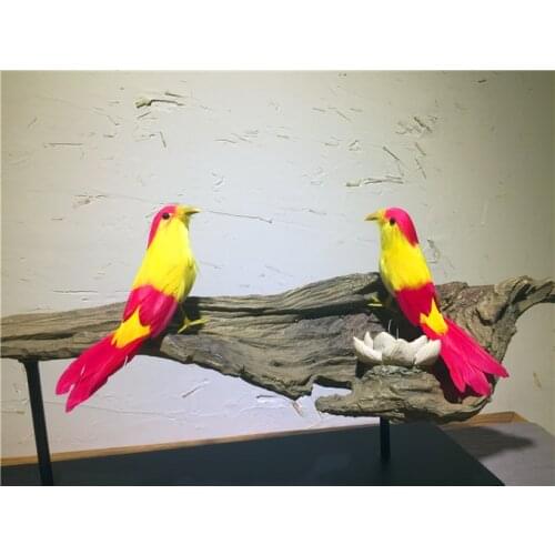 A pair of cute simulation bird models plastic & furs yellow&red bird dolls gift about 15cm 0672