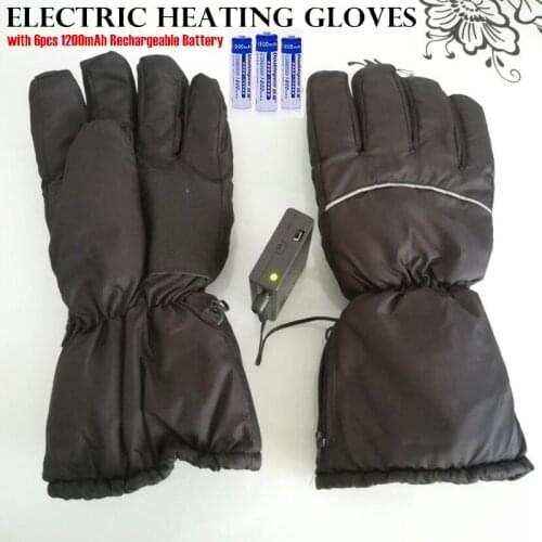 Electric Heated Gloves,Ski Waterproof 6pcs 1200mAh Rechargeable AA Battery Self Heating Finger&Hand Back Heated Windproof Gloves