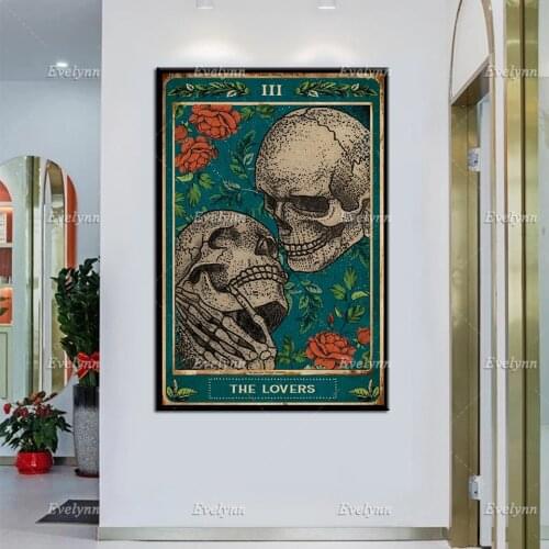 Tarot Card The Lover Poster,Tarot Card Design The Lover, Skull Lover Occult Poster,Home Decor Canvas Wall Art Prints Unique Gift