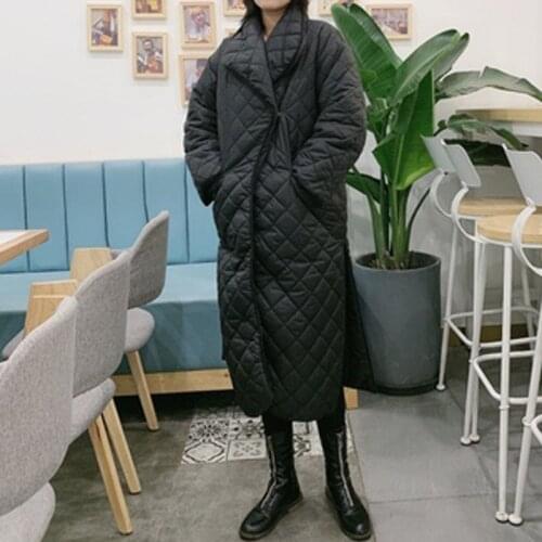 Simple Argyle Long Jacket Pocket Bag Quilted Bread Female Clothing