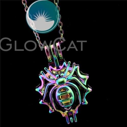 R-C555 Rainbow Colors Spider Beads Cage Pendant Perfume Diffuser Aromatherapy Oyster Pearl Cage Locket Necklace