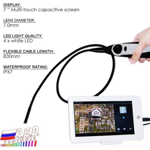 Handheld USB Video Inspection Borescope Endoscope 830mm Flexible Tube 7mm Waterproof Camera Head with 7 inch Android Monitor