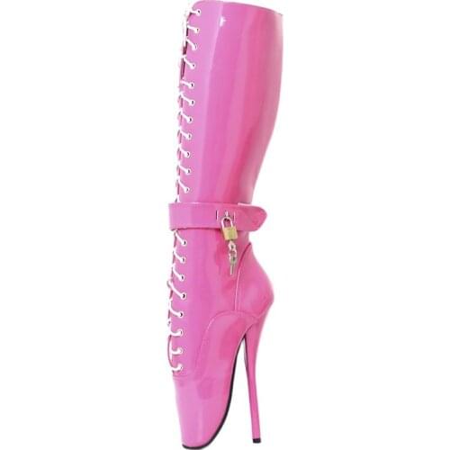 Women Knee-High Ballet Boots Lockable Shoes For The Sexy Fetish Woman Ladies Size 36-46