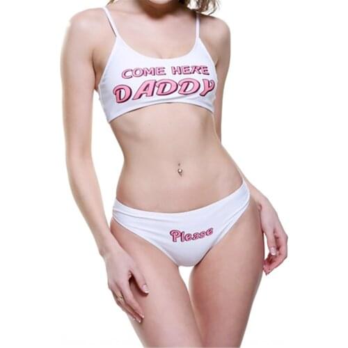 Sexy Bathing Suits for Women Padded Push-up Bra Yes Daddy Print Two Piece Swimsuits 2019 Ladies Bikini Cosplay Costume Swimwear