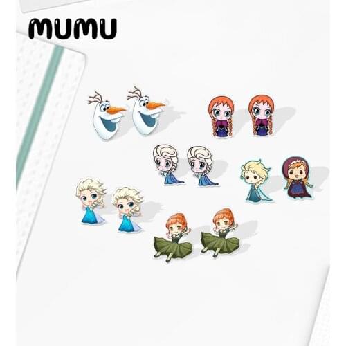 2021 New Elsa Anna Stud Earring Princess Epoxy Jewelry Resin Acrylic Earrings Handmade Gifts Girl