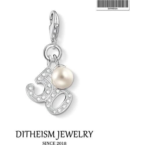 Lucky Number 50 Charms Pendant,2019 Europe Summer Jewelry 925 Sterling Silver Birthday Gift For Women Men Fit Bracelet