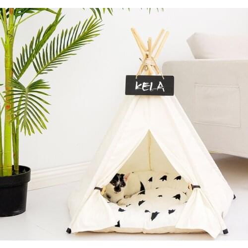 White Cozy Dog Tent Sofa Foldable Comfy Cat Soft Bed Cotton Canvas Teddy House Mat Portable Teepee Cushion Sleeping Pet Kennel
