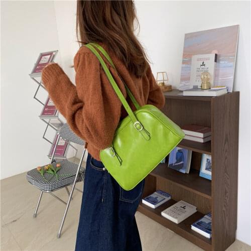 Retro PU Leather Women Green Handbags Large Capacity Ladies Shoulder Underarm Bag Small Fashion Design Female Casual Tote Bags