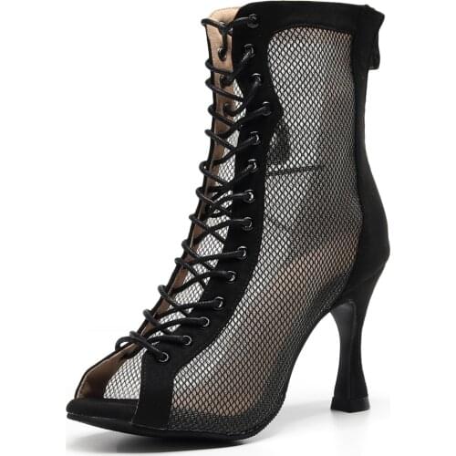 Outdoor Jazz Tango Ballroom Outdoor Practice Ladies Dance Shoes for Latin Women Brands Newmen Heel Bandage Black Dancing Boots