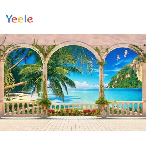 Summer Seaside Arched Pillar Tree Pavilion Backdrop Photography Backdrops Vinyl Photographic Background For Photo Studio Shoot