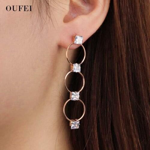 OUFEI Dangle Drop Earrings Stainless Steel Earrings For Women Crystal Earrings Fashion Accessories Rose Gold Wholesale 2019 New