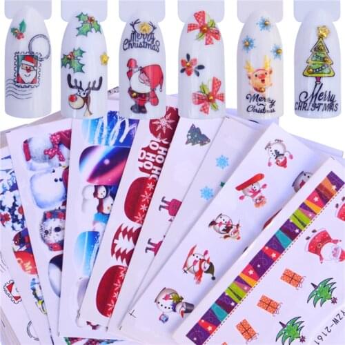 YWZLE 20PCS Christmas Snowman Tree Boots Bells Deer Water Transfer Nail Art Sticker Decal Slider Manicure Wraps Tool Tips