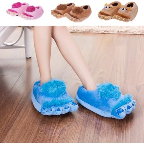 Winter Womens/Men Cartoon Animal Cotton Shoes Ladies Bread Fat Sneakers Indoor Plush Home Flip Flops Female Warm Couple Slipper