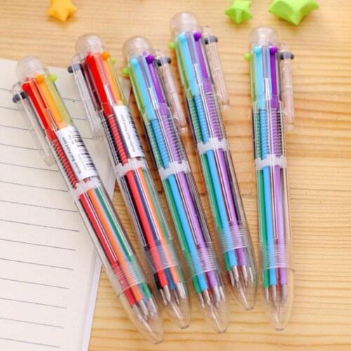 5 pcs Creative Multicolor Ballpoint Pen Lovely Oil Pen Stationery Press Six Color Oil Pen For Student Prize