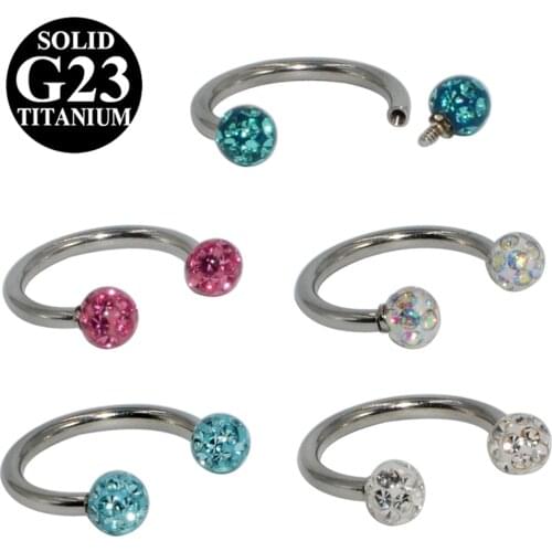 1pc 100% G23 Titanium Epoxy Crystal Ferido CZ Stone Circular Bead Ring Nose Lip Ring Ear Tragus Cartilage Earring Captive Hoop