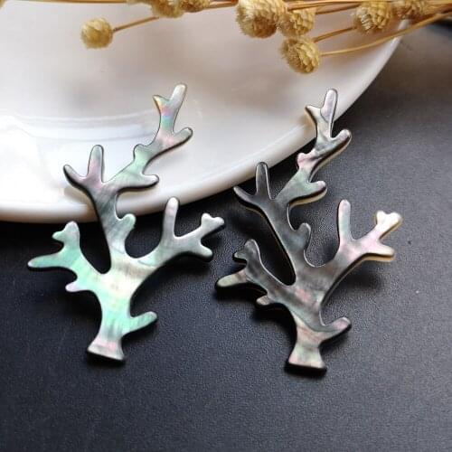 10pcs/lot 33x50mm Natural Black Hollow cut Tree Mother of Pearl shell for DIY Jewelry Tree MOP