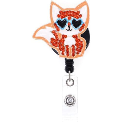 10pcs/lot Free Shipping Cartoon Fox Animal Retractable Badge Reel Alligator Clip