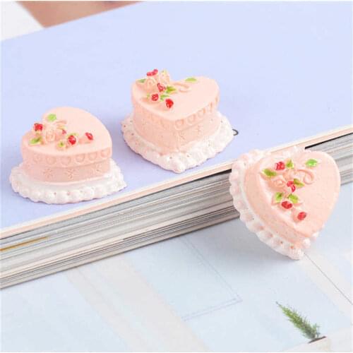 Julie Wang 10PCS Resin Heart Shaped Cream Cake Charms Artificial Food Pendants Jewelry Making Accessory Home Decor