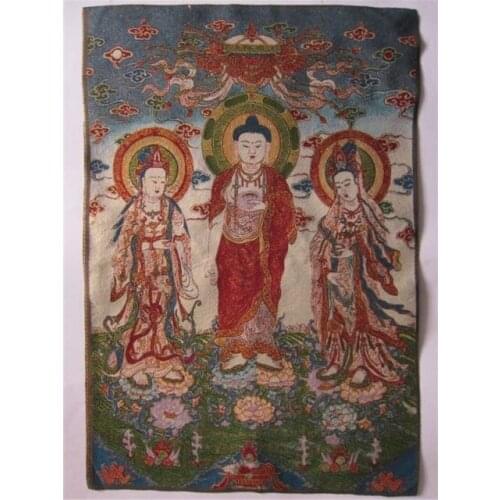23.6"Tibetan ANCIENT Buddhism Buddha Thangka Painting Three bodhisattva