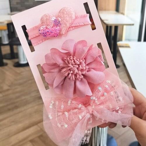 3Pcs/Set Baby Girl Headband Flower Bows Lace Sweet Princess Kids Girls Hair Band Elastic Newborn Children Headwear