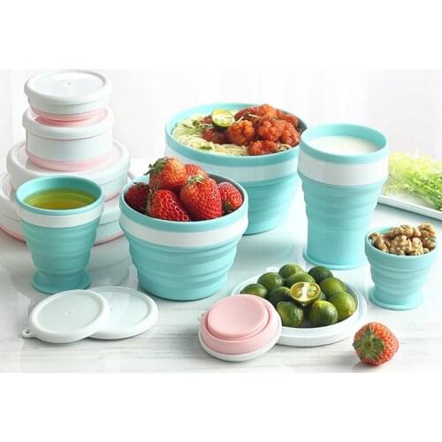 5Pcs Silicone Foldable Coffee Cup Sports Folding Mug Outdoor Collapsible Drinkware Bowl Bottle 350ml Food Preservation Container