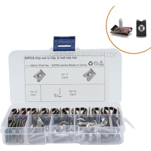 50 Pieces - Galvanized U-shaped Spring Nut Spring Nut with Self Tapping Screw with Pad