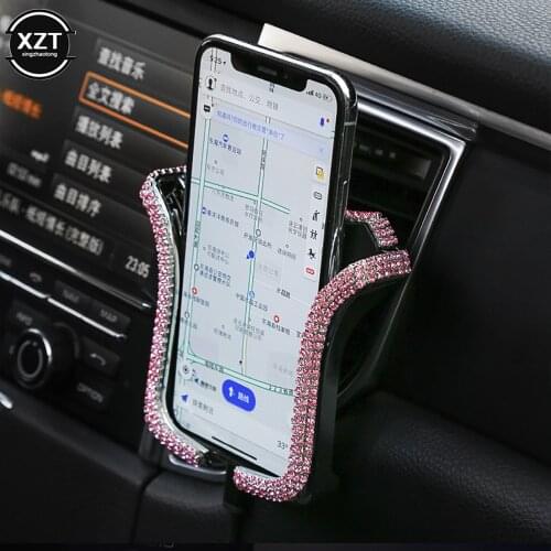 Car Phone Holder with Bing Crystal Rhinestone Car Air Vent Mount Clip Cell Phone Holder for iPhone Samsung Car Holder