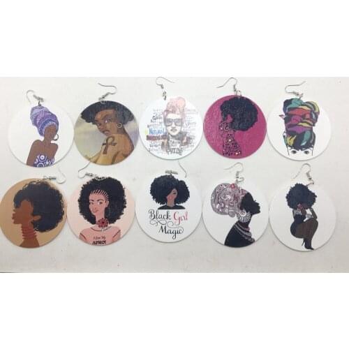 Free shipping!! Mixed African Black Headwrap Wooden Earrings