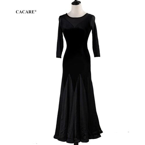 CACARE Ballroom Dance Competition Dresses Waltz Dress Standard Dance Dresses D0950 Velvet Mesh Sleeve Big Ruffled Hem