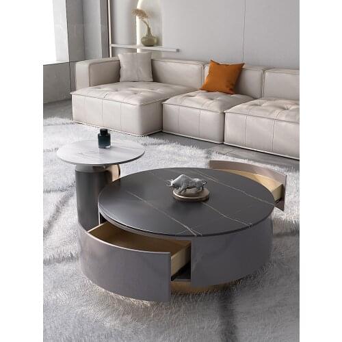Tea table simple modern small apartment living room round marble tea table TV cabinet combination