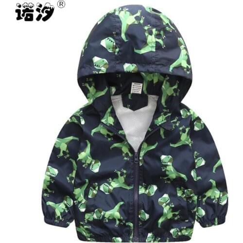 Boys warm jacket spring coat boys windbreakers children hooded autumn coat causal tops baby girls dinosaur jacket kids clothes