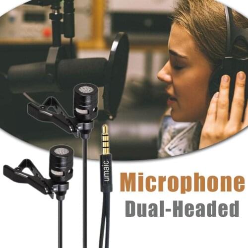 Dual-Head Lavalier Lapel Microphone Clip On Wired Mic For Ios Android Smartphone Mobile Phone Laptop Tablelet Recording