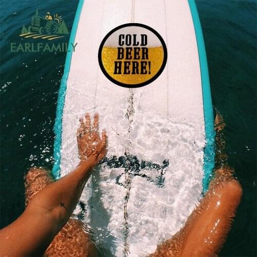 EARLFAMILY 30cm x 30cm for GOLD BEER HERE Motorcycle Car Stickers Waterproof Fashion Surfboard Decal Suitable for VAN RV Vehicle