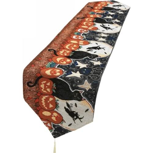 Halloween Pumpkin Black Cat Tablecloth Cover Dinner Table Runner Party Decor