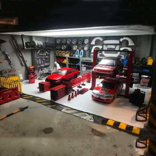 1:64 Garage scene repair tool alloy parts for diecast vehicle toy metal car model collection Crane tire repair machine fans gift