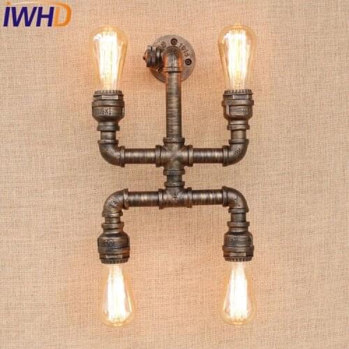 IWHD Loft Style Retro Water Pipe Lamp Switch Industrial Edison Wall Sconce Iron Vintage Wall Light Fixtures Indoor Lighting