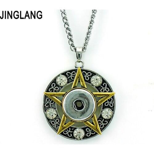 JINGLANG Fashion 18mm Snap Buttons Rhinestone Star Charms Interchangeable Pendant Necklaces For Men Jewelry Free Shipping