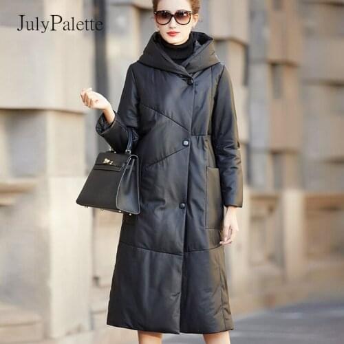 JulyPalette 2021 Winter Real Sheepskin White Duck Down Coats Fashion Button Deep Pockets Hoodies Parkas Genuine Leather Outwear