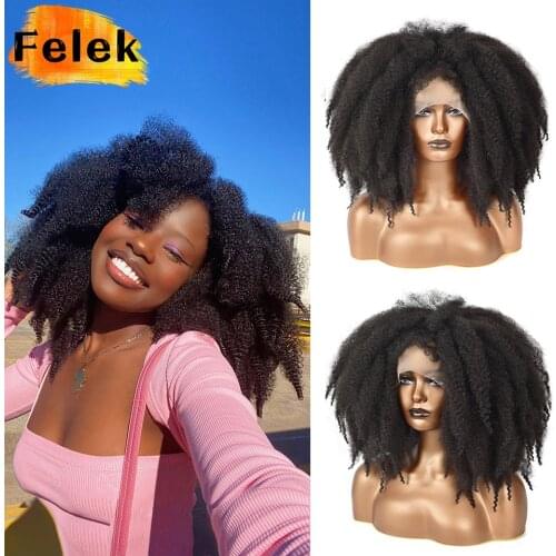 Short Hair Afro Kinky Curly Crochet Lace Front Wigs With Bangs For Black Women African Synthetic Omber Glueless Cosplay Wig